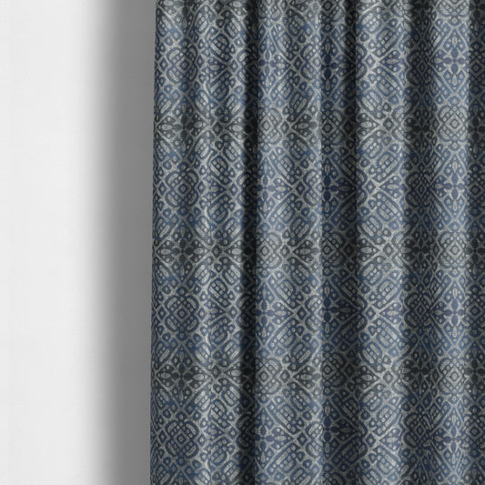 Lomasi Metallic Tones Fabric Steel Blue Portuguese Medallion Pattern Designer Fabric JO-396 - Made To Measure Curtains