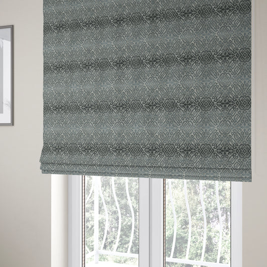 Lomasi Metallic Tones Fabric Gun Metal Grey Portuguese Medallion Pattern Designer Fabric JO-397 - Roman Blinds