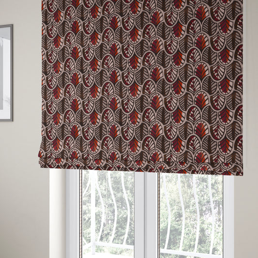 Ziani Anthemion Leaf Pattern In Vibrant Purple Orange Pink Colour Velvet Upholstery Fabric JO-40 - Roman Blinds