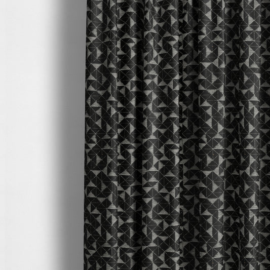 Voyage Designer Geometric Small Motif Pattern In Black Soft Chenille Upholstery Fabric JO-404 - Made To Measure Curtains