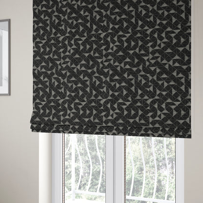 Voyage Designer Geometric Small Motif Pattern In Black Soft Chenille Upholstery Fabric JO-404 - Roman Blinds