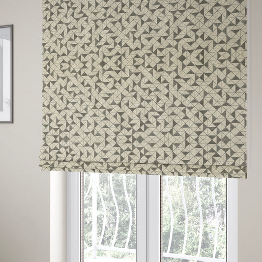 Voyage Designer Geometric Small Motif Pattern In Cream Brown Soft Chenille Upholstery Fabric JO-405 - Roman Blinds