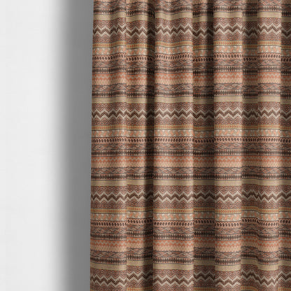 Maasai African Aztec Inspired Small Motif Striped Pattern Brown Orange Colour Furnishing Fabric JO-409 - Made To Measure Curtains