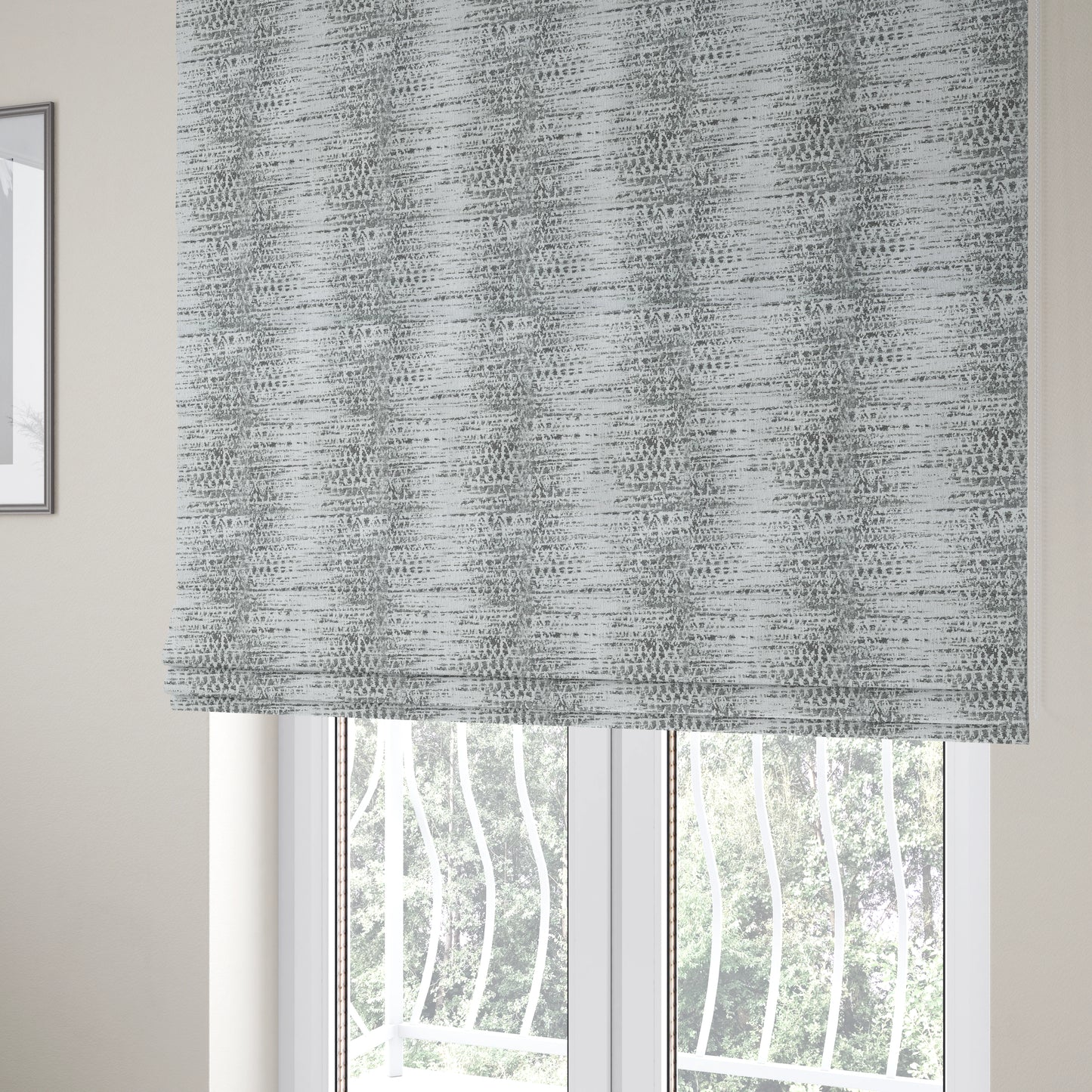 Incanti White Grey Mist Pattern Soft Woven Chenille Upholstery Fabric JO-41 - Roman Blinds