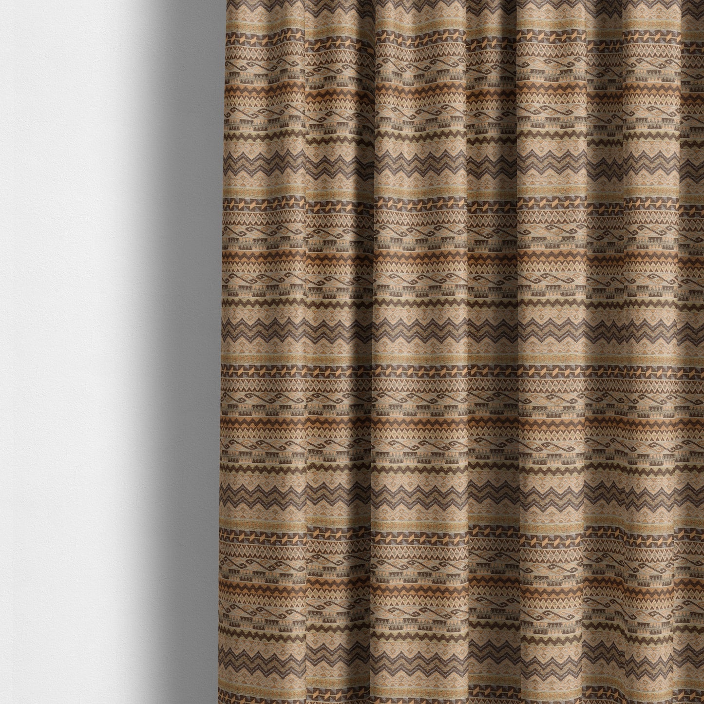 Maasai African Aztec Inspired Small Motif Striped Pattern Yellow Brown Orange Colour Furnishing Fabric JO-410 - Made To Measure Curtains