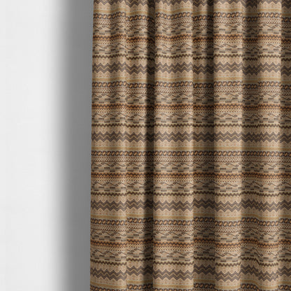 Maasai African Aztec Inspired Small Motif Striped Pattern Yellow Brown Orange Colour Furnishing Fabric JO-410 - Made To Measure Curtains