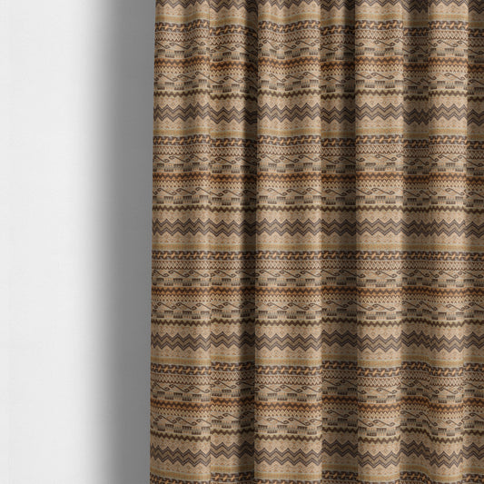 Maasai African Aztec Inspired Small Motif Striped Pattern Yellow Brown Orange Colour Furnishing Fabric JO-410 - Made To Measure Curtains