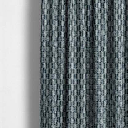 Atmosfera Woven Fabric Funky Modern Navy Blue Eyelet Stripe Pattern Furnishing Fabric JO-412 - Made To Measure Curtains