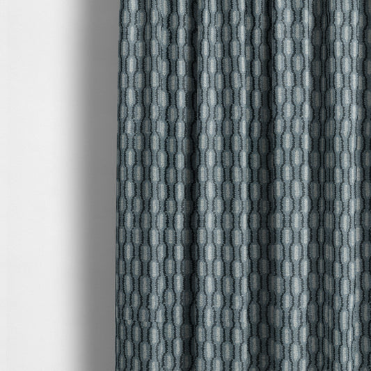 Atmosfera Woven Fabric Funky Modern Navy Blue Eyelet Stripe Pattern Furnishing Fabric JO-412 - Made To Measure Curtains