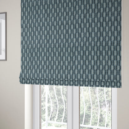 Atmosfera Woven Fabric Funky Modern Navy Blue Eyelet Stripe Pattern Furnishing Fabric JO-412 - Roman Blinds