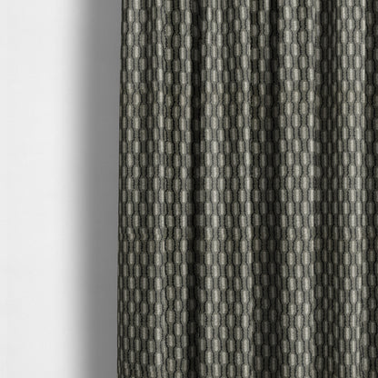 Atmosfera Woven Fabric Funky Modern Black Grey Eyelet Stripe Pattern Furnishing Fabric JO-416 - Made To Measure Curtains