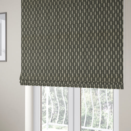 Atmosfera Woven Fabric Funky Modern Black Grey Eyelet Stripe Pattern Furnishing Fabric JO-416 - Roman Blinds