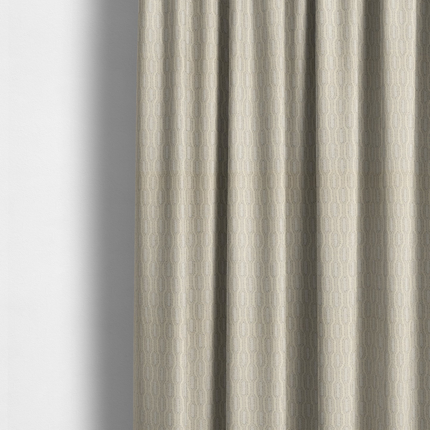 Atmosfera Woven Fabric Funky Modern White Cream Eyelet Stripe Pattern Furnishing Fabric JO-417 - Made To Measure Curtains