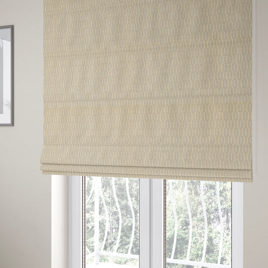 Atmosfera Woven Fabric Funky Modern White Cream Eyelet Stripe Pattern Furnishing Fabric JO-417 - Roman Blinds