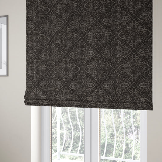 Voyage Designer Medallion Pattern In Chocolate Brown Pattern Soft Chenille Upholstery Fabric JO-419 - Roman Blinds