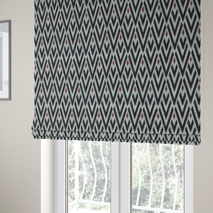 Danton Striking Large Diamond Pattern White Black Red Colour Soft Woven Chenille Furnishing Fabric JO-42 - Roman Blinds