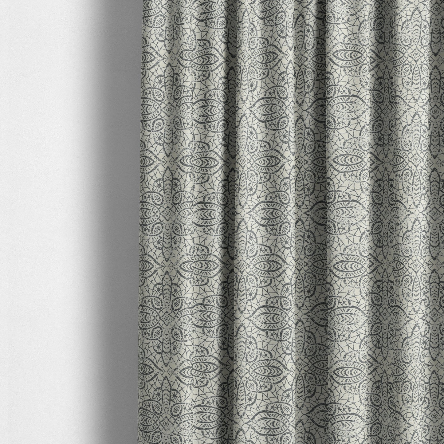 Voyage Designer Medallion Pattern In Cream Grey Pattern Soft Chenille Upholstery Fabric JO-421 - Made To Measure Curtains