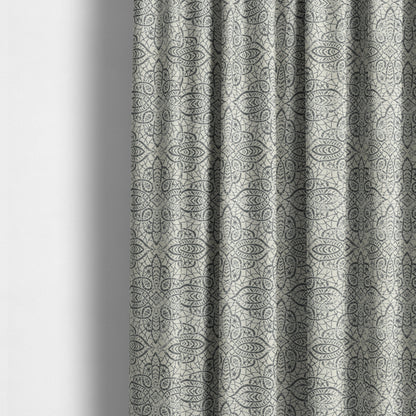 Voyage Designer Medallion Pattern In Cream Grey Pattern Soft Chenille Upholstery Fabric JO-421 - Made To Measure Curtains