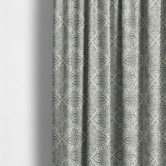 Voyage Designer Medallion Pattern In Cream Grey Pattern Soft Chenille Upholstery Fabric JO-421 - Made To Measure Curtains