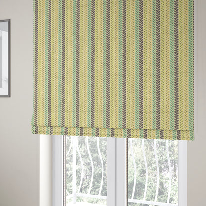 Ziani Cut Velvet Fabric In Leaf Stem Pattern Winter Yellow Teal Purple Colour JO-428 - Roman Blinds