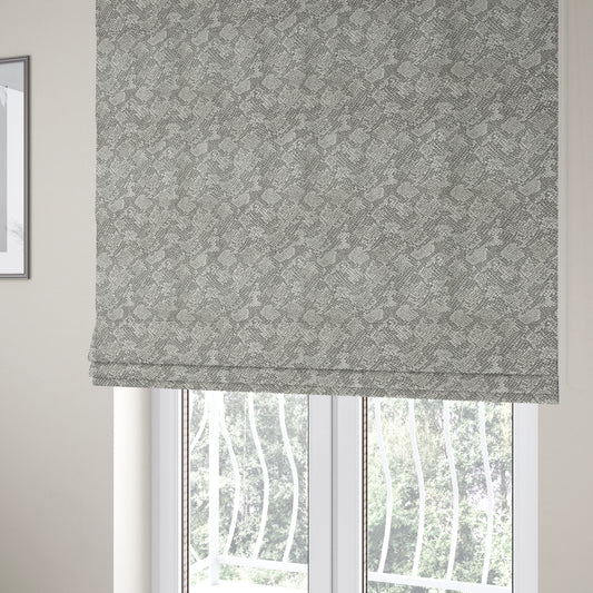 Scales Balanced Design White Grey Colour Soft Woven Chenille Furnishing Fabric JO-43 - Roman Blinds