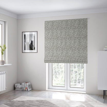 Scales Balanced Design White Grey Colour Soft Woven Chenille Furnishing Fabric JO-43 - Roman Blinds