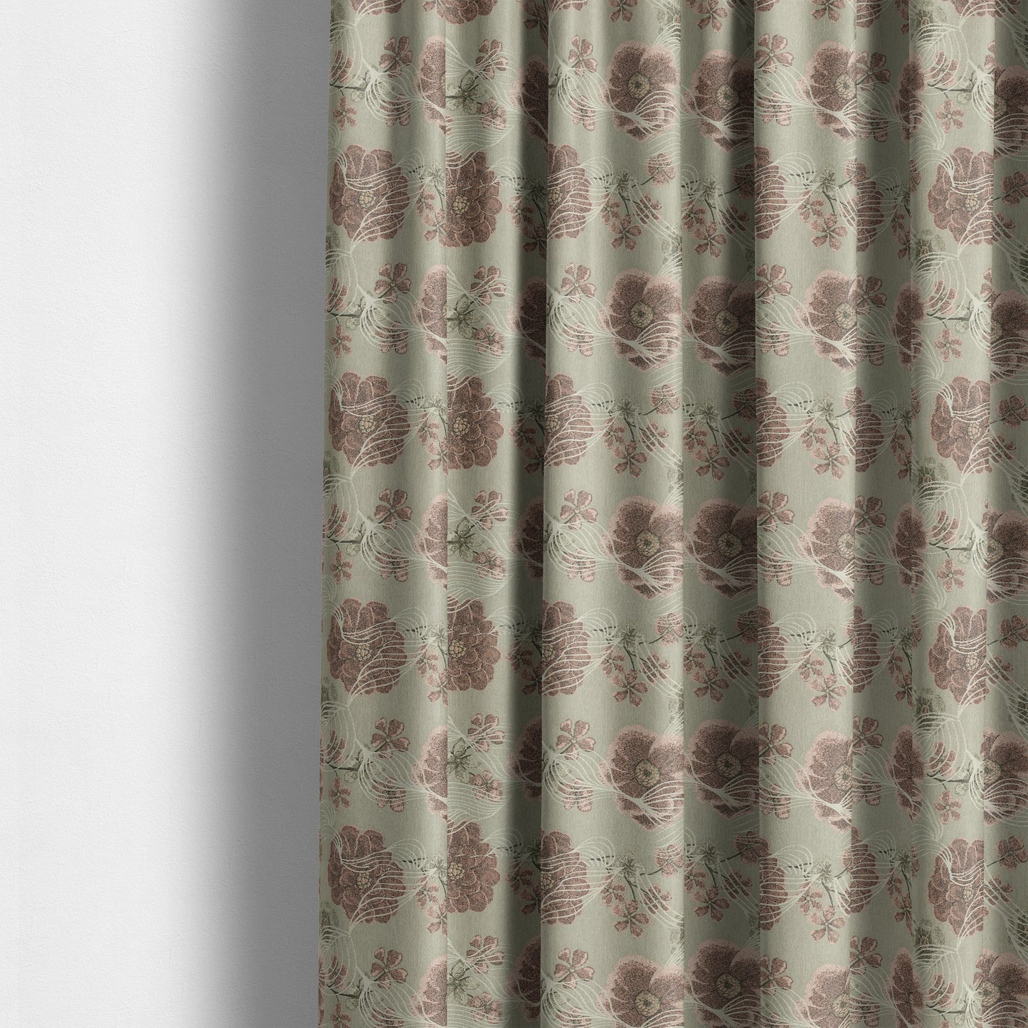 Blossom Floral Pattern Fabric In Pink Grey Colour Woven Soft Chenille Fabric JO-430 - Made To Measure Curtains