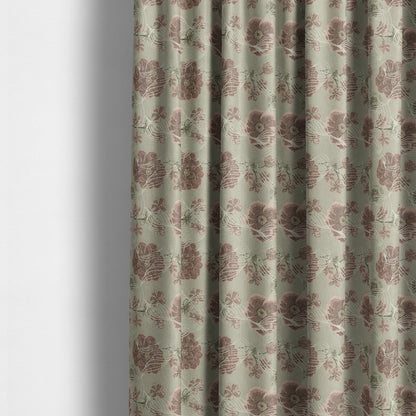 Blossom Floral Pattern Fabric In Pink Grey Colour Woven Soft Chenille Fabric JO-430 - Made To Measure Curtains