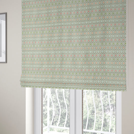 Uzbek Decorative Multi Coloured Trellis Design White Pink Green Peach Colour Soft Chenille Interior Fabric JO-431 - Roman Blinds