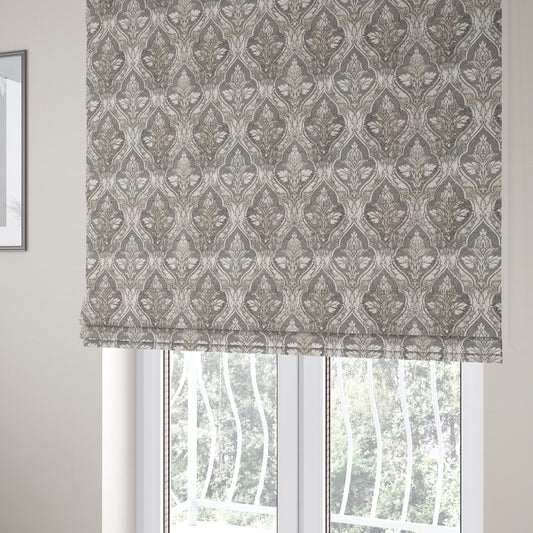 Large Floral Theme Damask Pattern Fabric In White Beige Woven Soft Chenille Fabric JO-432 - Roman Blinds