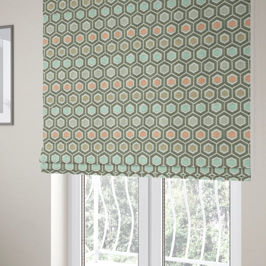 Uzbek Decorative Multi Coloured Hexagon Shaped Pattern Soft Chenille Interior Fabric JO-433 - Roman Blinds