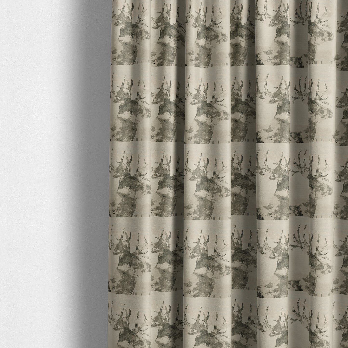 Stag Head Pattern Beige Brown Colour Soft Jacquard Woven Chenille Fabric JO-436 - Made To Measure Curtains