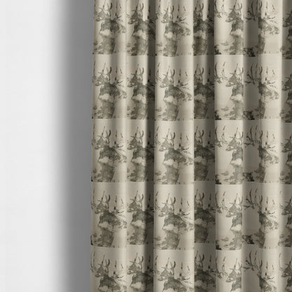 Stag Head Pattern Beige Brown Colour Soft Jacquard Woven Chenille Fabric JO-436 - Made To Measure Curtains