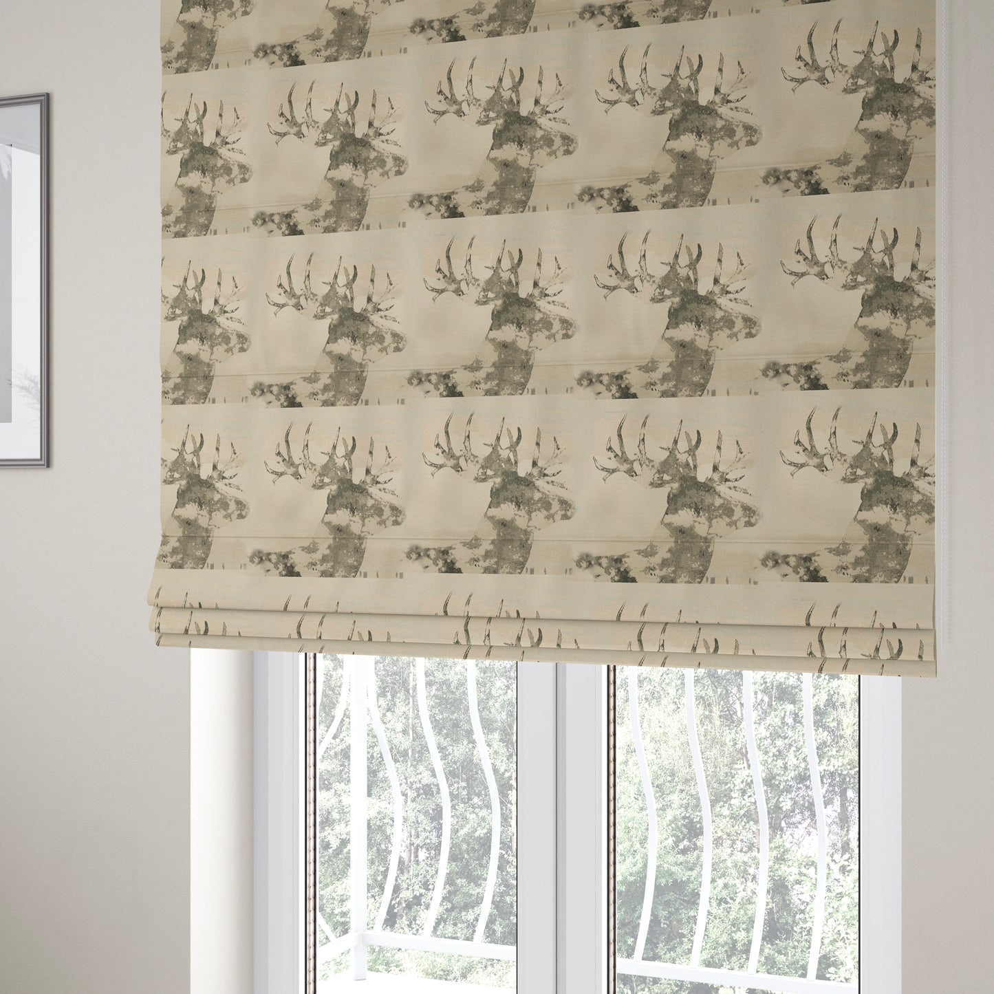 Stag Head Pattern Beige Brown Colour Soft Jacquard Woven Chenille Fabric JO-436 - Roman Blinds