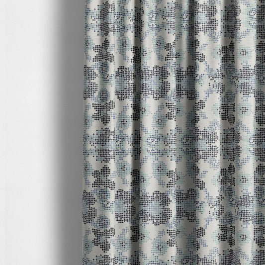 Reminiscence Floral Collection Blue Colour Geometric Pattern Chenille Upholstery Fabric JO-437 - Made To Measure Curtains