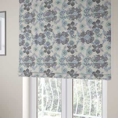 Reminiscence Floral Collection Blue Colour Geometric Pattern Chenille Upholstery Fabric JO-437 - Roman Blinds