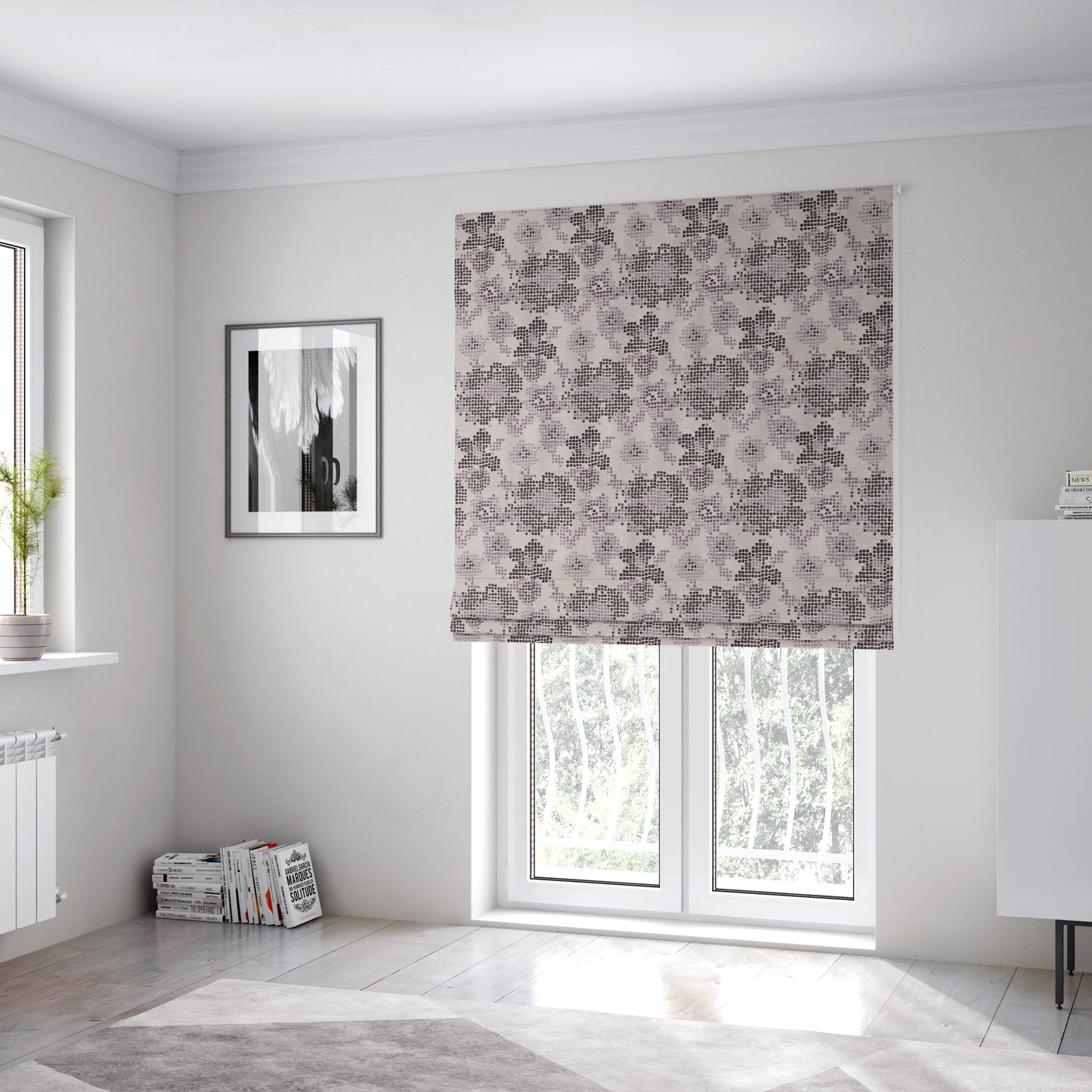 Reminiscence Floral Collection Purple Colour Geometric Pattern Chenille Upholstery Fabric JO-438 - Roman Blinds