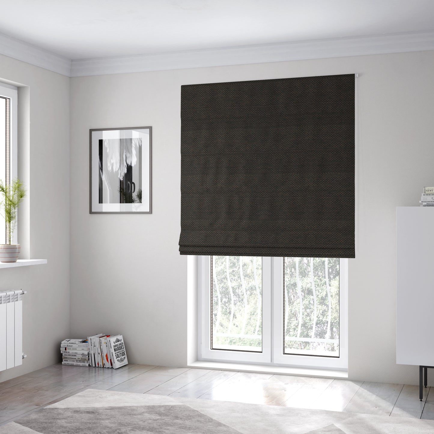 Voyage Of Small Falling Leaf Pattern In Black Colour Woven Soft Chenille Upholstery Fabric JO-446 - Roman Blinds