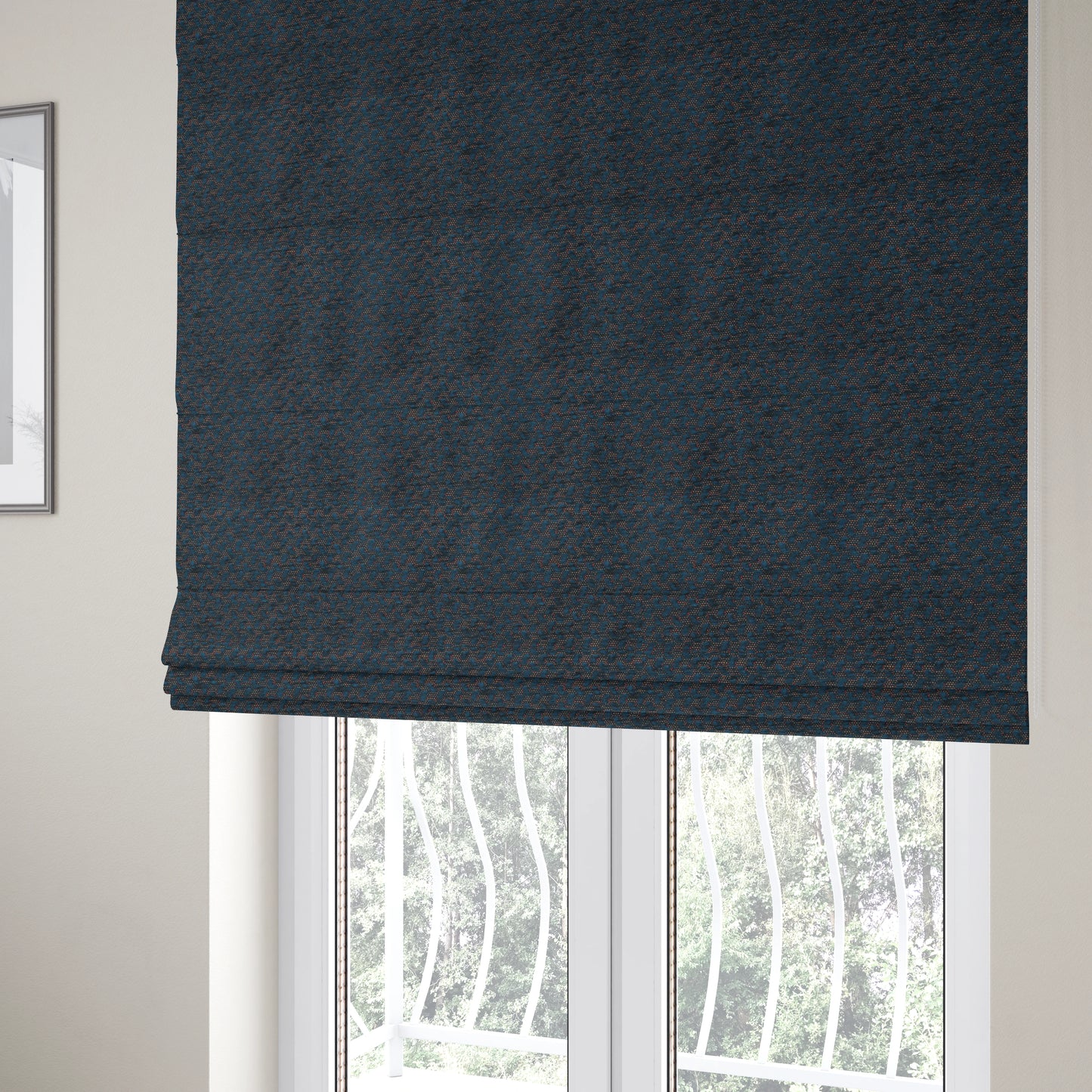 Voyage Of Small Falling Leaf Pattern In Blue Colour Woven Soft Chenille Upholstery Fabric JO-447 - Roman Blinds