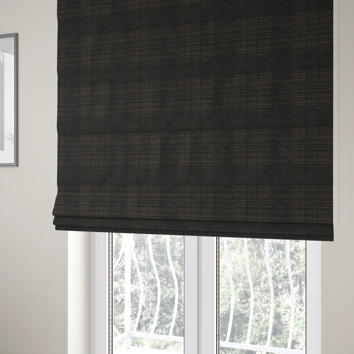 Voyage Of Checked Pattern In Black Colour Woven Soft Chenille Upholstery Fabric JO-449 - Roman Blinds