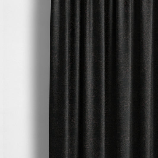 Voyage Of Floral Pattern In Black Colour Woven Soft Chenille Upholstery Fabric JO-452 - Made To Measure Curtains