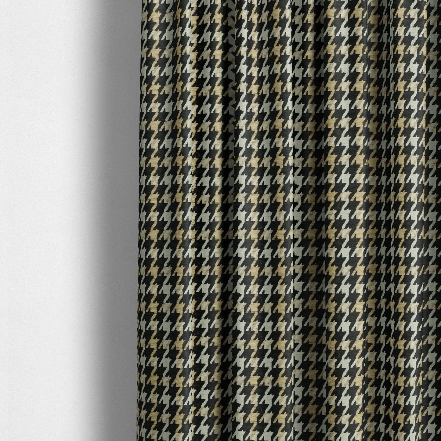 Boxer Houndstooth Pattern In Black Beige Colour Woven Soft Chenille Upholstery Fabric JO-454 - Made To Measure Curtains