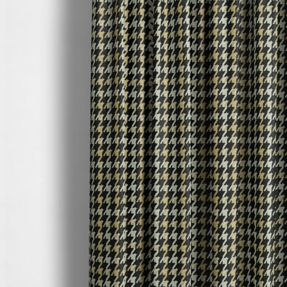 Boxer Houndstooth Pattern In Black Beige Colour Woven Soft Chenille Upholstery Fabric JO-454 - Made To Measure Curtains