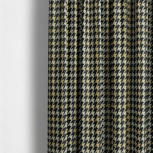 Boxer Houndstooth Pattern In Black Beige Colour Woven Soft Chenille Upholstery Fabric JO-454 - Made To Measure Curtains