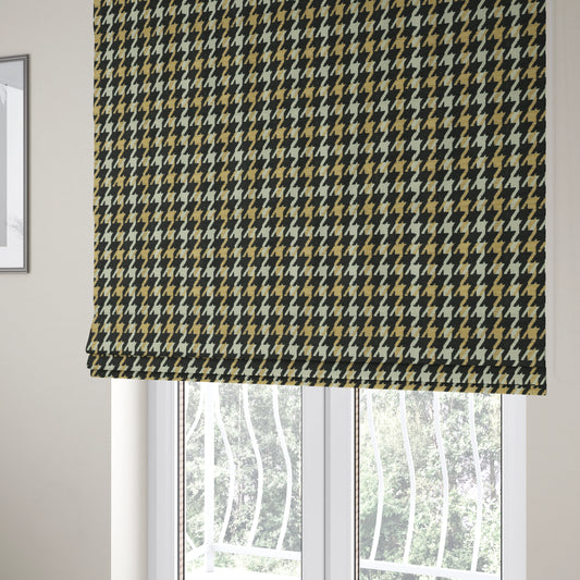 Boxer Houndstooth Pattern In Black Beige Colour Woven Soft Chenille Upholstery Fabric JO-454 - Roman Blinds