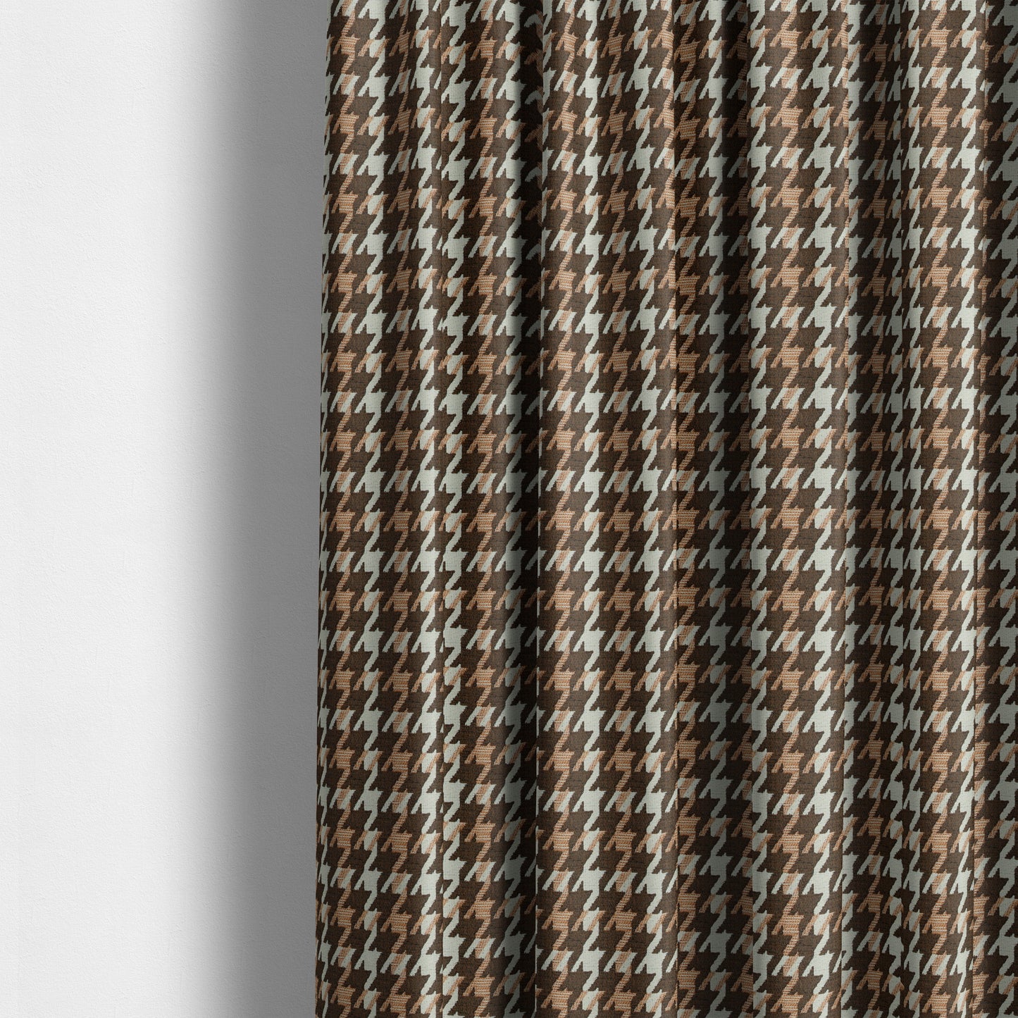 Boxer Houndstooth Pattern In Brown Orange Colour Woven Soft Chenille Upholstery Fabric JO-455 - Made To Measure Curtains