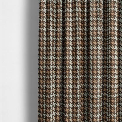 Boxer Houndstooth Pattern In Brown Orange Colour Woven Soft Chenille Upholstery Fabric JO-455 - Made To Measure Curtains