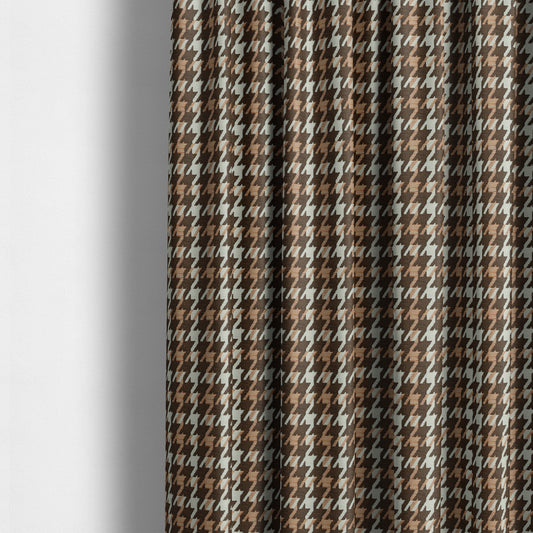 Boxer Houndstooth Pattern In Brown Orange Colour Woven Soft Chenille Upholstery Fabric JO-455 - Made To Measure Curtains