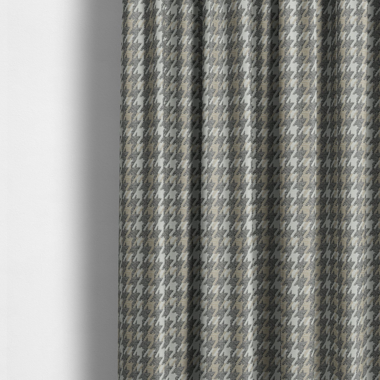 Boxer Houndstooth Pattern In Grey Colour Woven Soft Chenille Upholstery Fabric JO-456 - Made To Measure Curtains