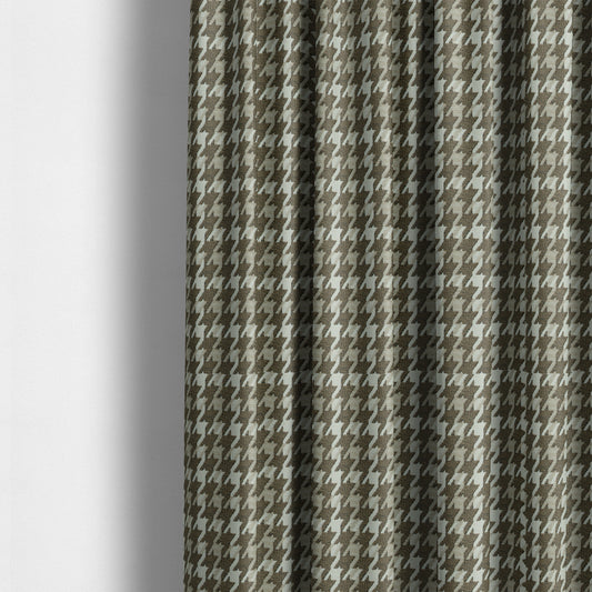 Boxer Houndstooth Pattern In Brown Colour Woven Soft Chenille Upholstery Fabric JO-457 - Made To Measure Curtains